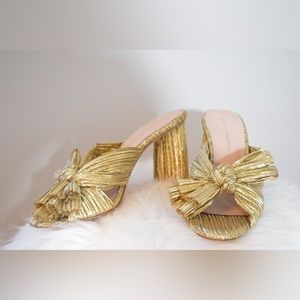 Loeffler Randall Wedding Gold Penny Pleated Knot Mules